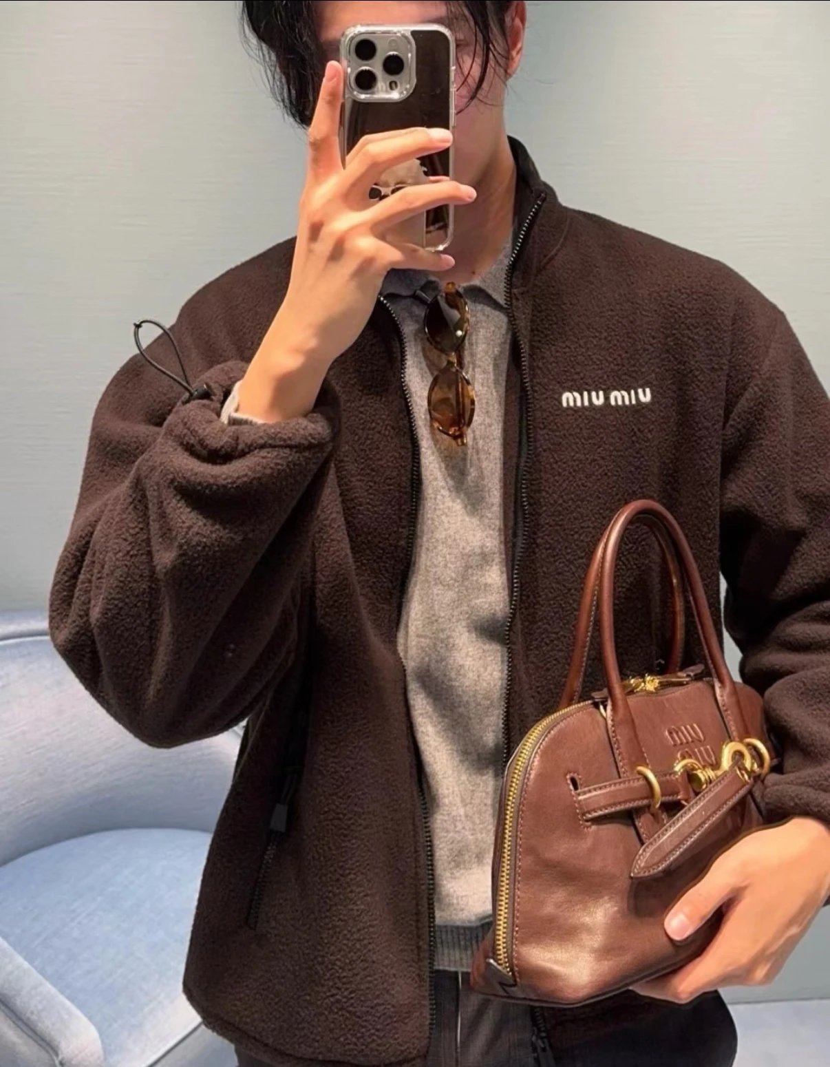 #Makeprogress MIU25FW Maillard Color Scheme Fall/Winter Fleece Stand Collar Zip-Up Couple Jacket - Original Price 328 / Custom-Dyed Fabric / YKK Zipper / Imported Tajima Embroidery / Warm & Windproof