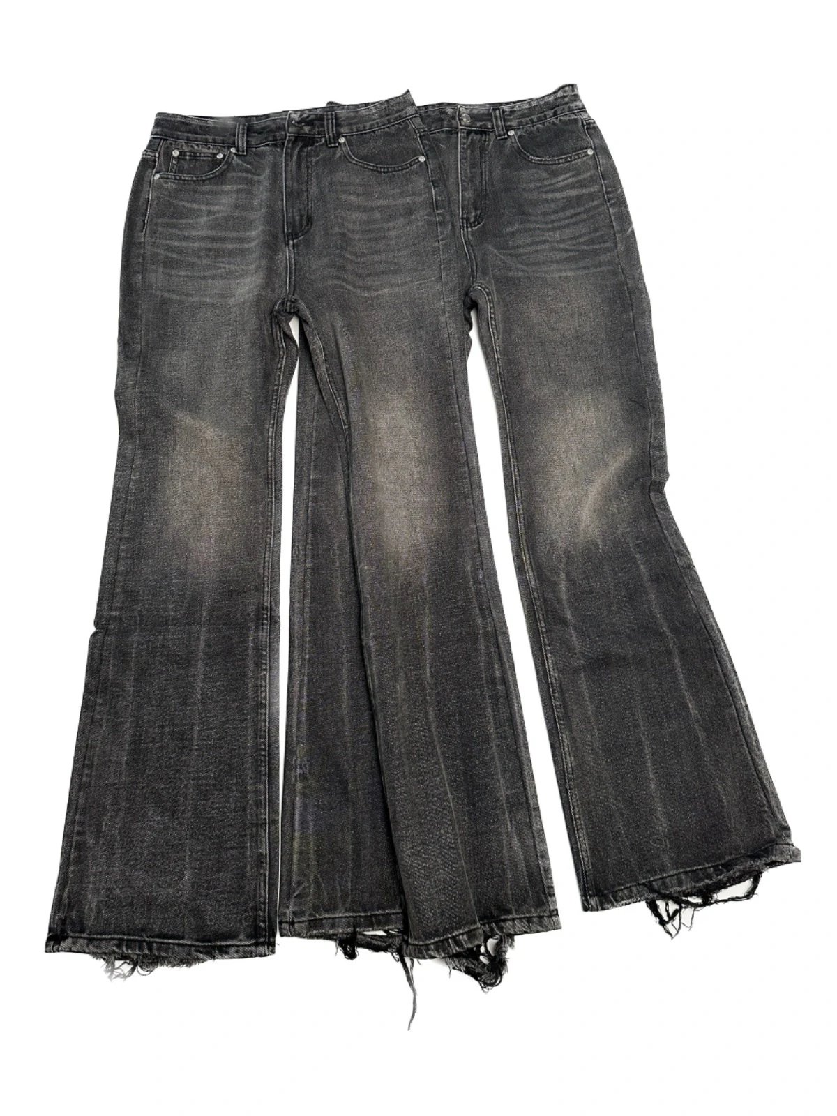 4xx Quality / ba Demna Flared 22FW Lost VHS Tape Washed Heel Distressed Acid Wash Lightning Stripe Slashed Flared Jeans