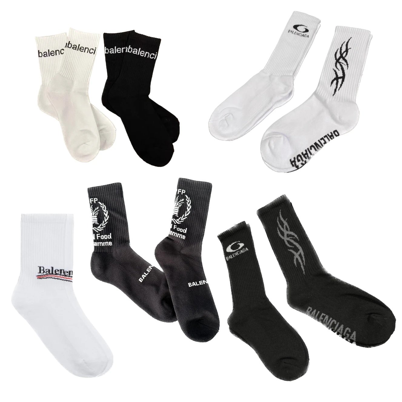 【4-Pair Free Shipping】ba24ss New Mid-Crew Terry Socks - Website Print/Black & White Ocean Wave/New York/Blue Surfing/Dragon Pattern - Original Development, 8k Total! Premium Cost Development, Terry Sole Differs from Regular Knit