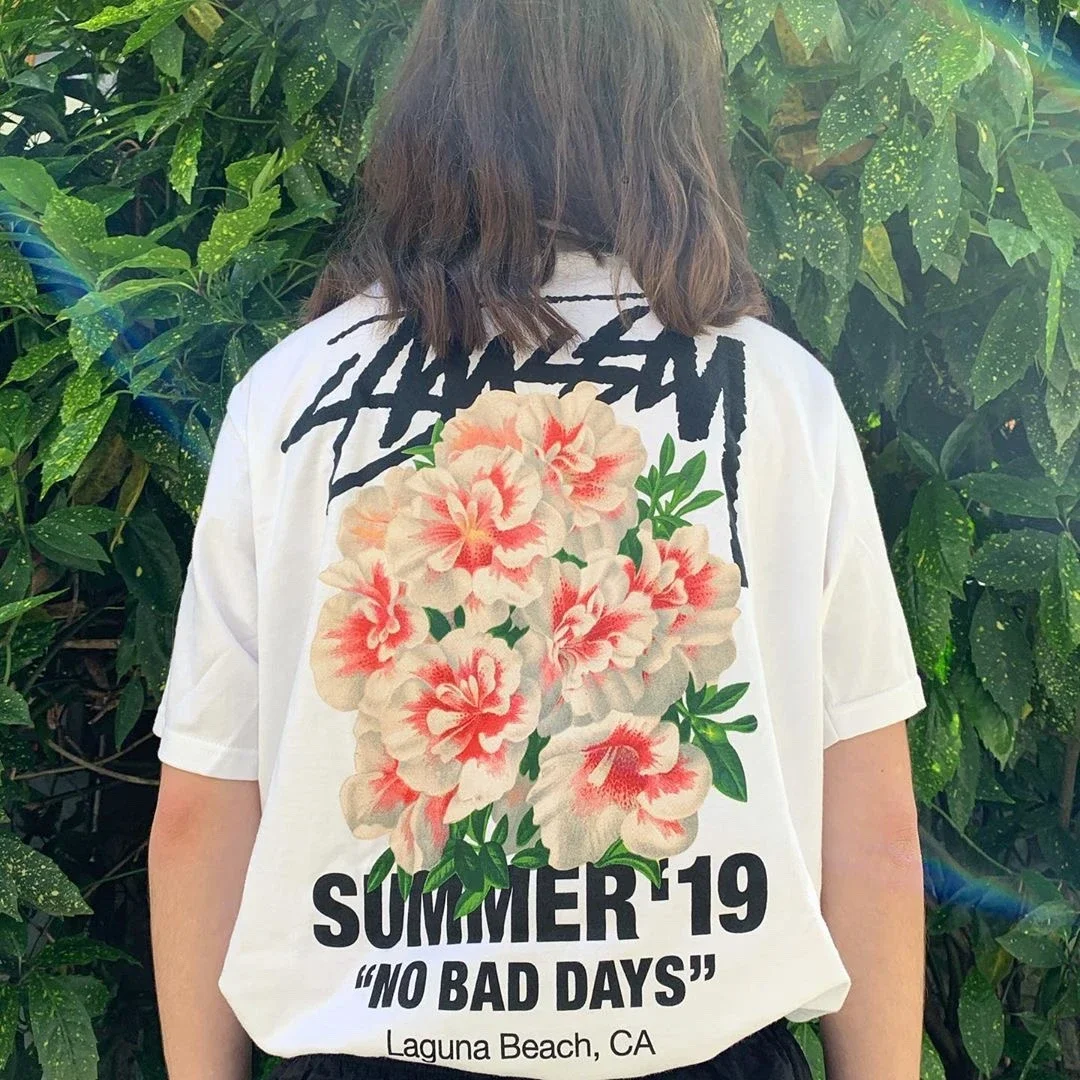 STUSSY Carnation T-shirt Carnation Flowers T black white shirt S-XL