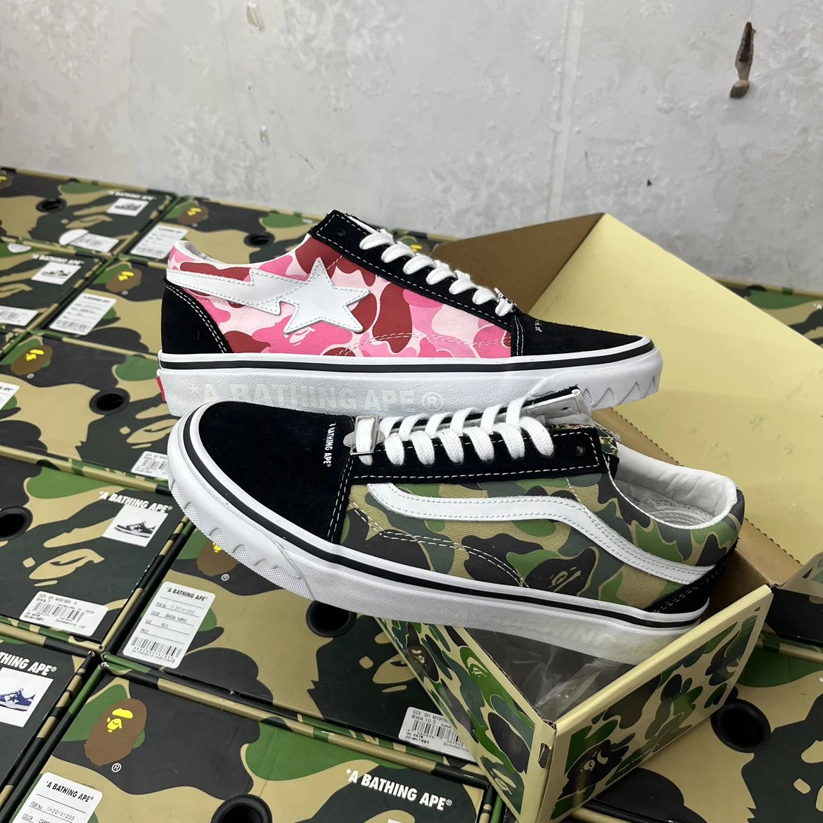 (Hupu Edition) Old Skool collaboration Ape Head transparent sole camo patchwork low-top unisex canvas shoes