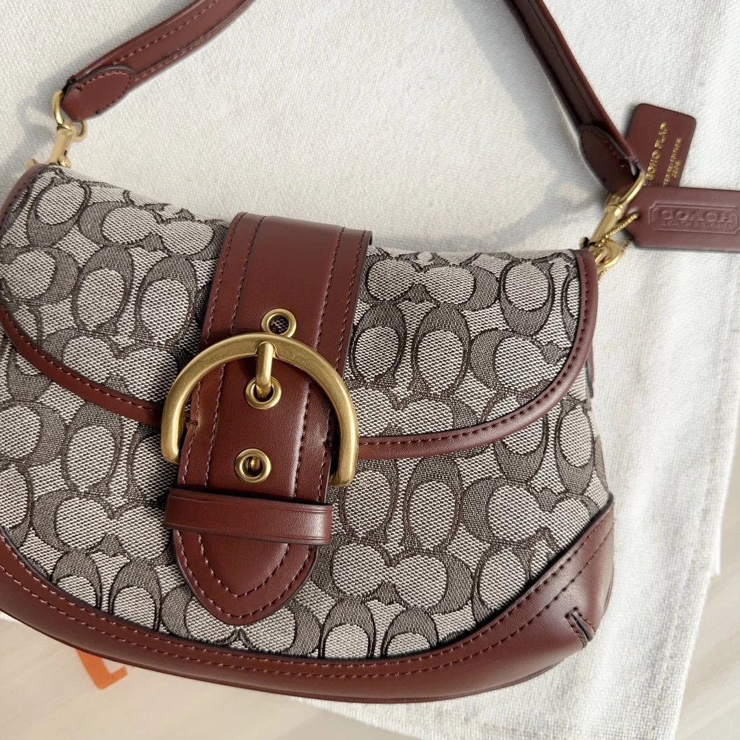 款号CJ814 Soho Bag  中古腋下包 材质是有机棉经典C纹logo 搭配皮质结合 搭扣闭合设计 这款包的版型就是延续中古包包的款式 复古感直接拉满 包身非常轻便  内里容纳量还可 4