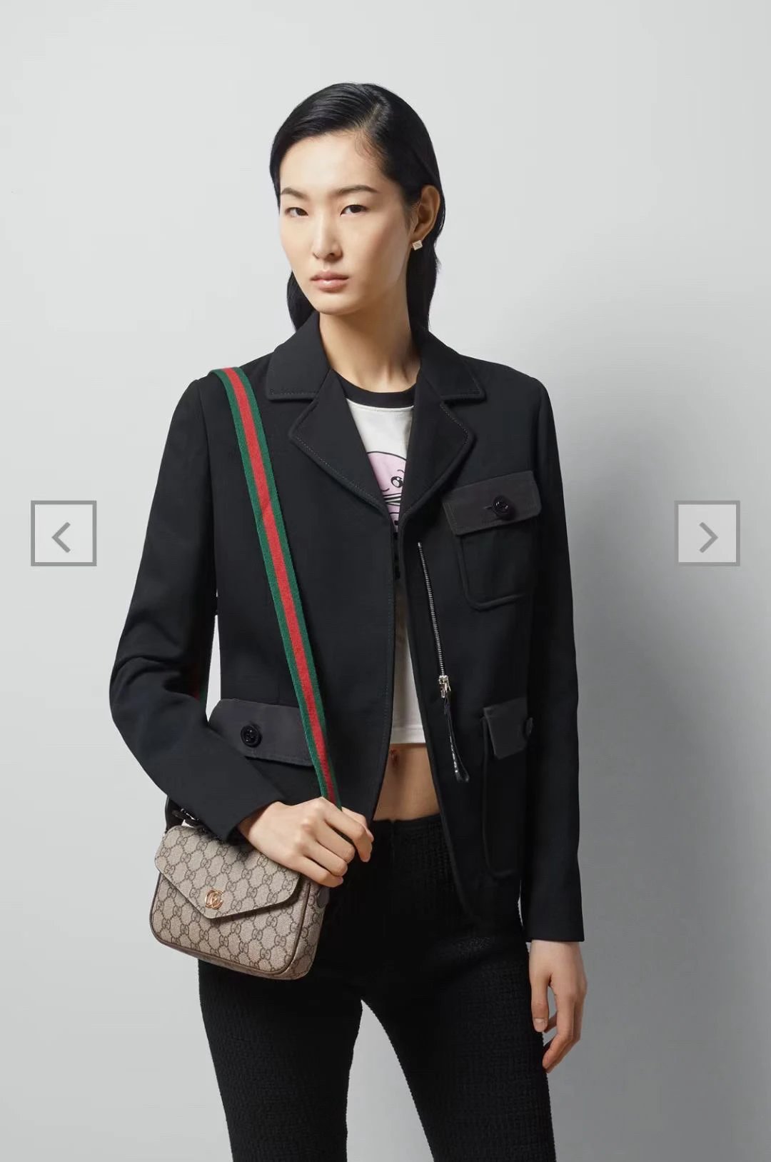 GUCCI Gucci Ophidia Double G Logo Snap Open Canvas Collar Leather Shoulder Bag Unisex