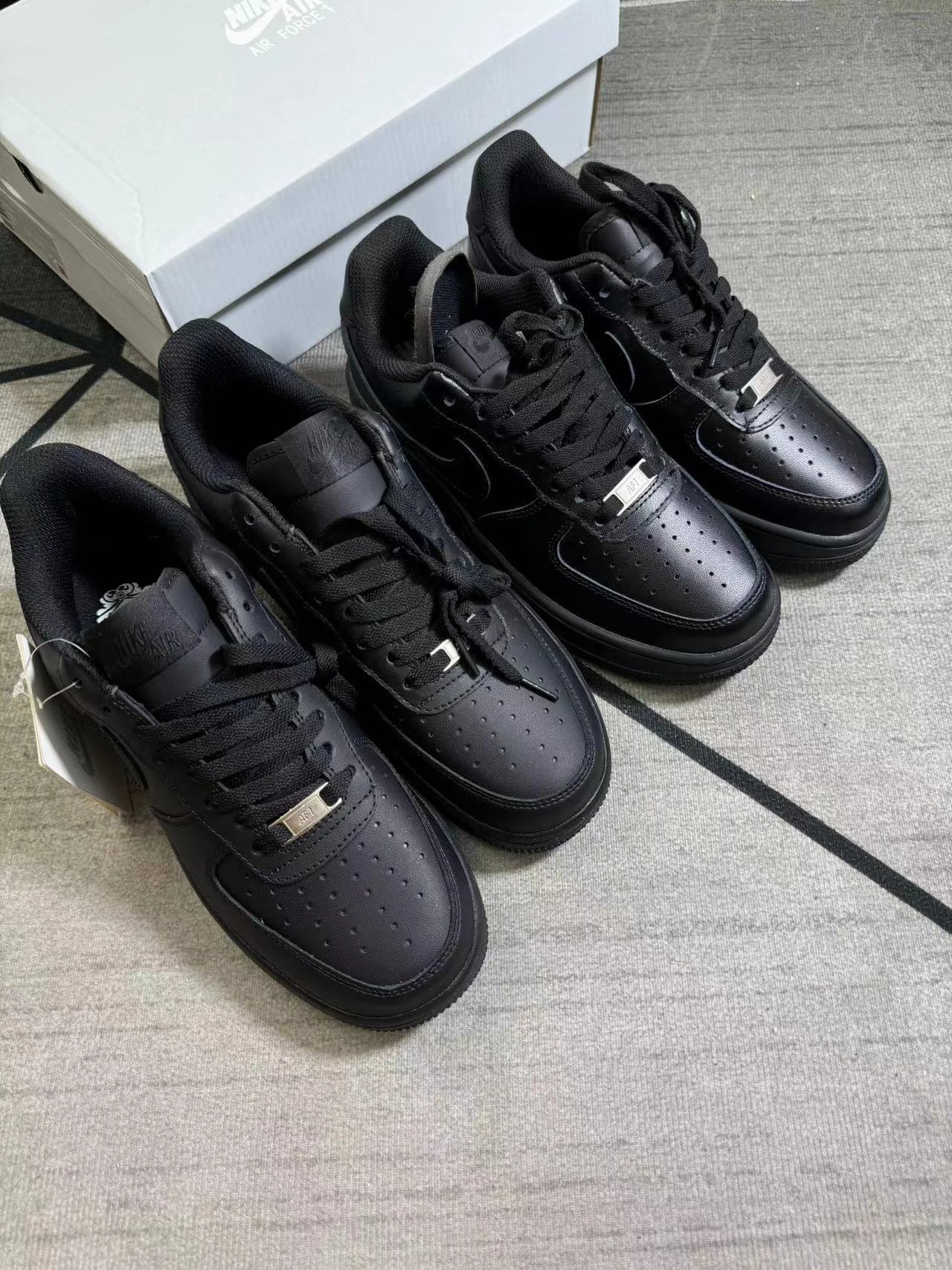 Factory Direct Sale - Premium Thick Leather AF1 Low 'Black Knight' Sneakers for Men & Women (Matte & Glossy Finishes)