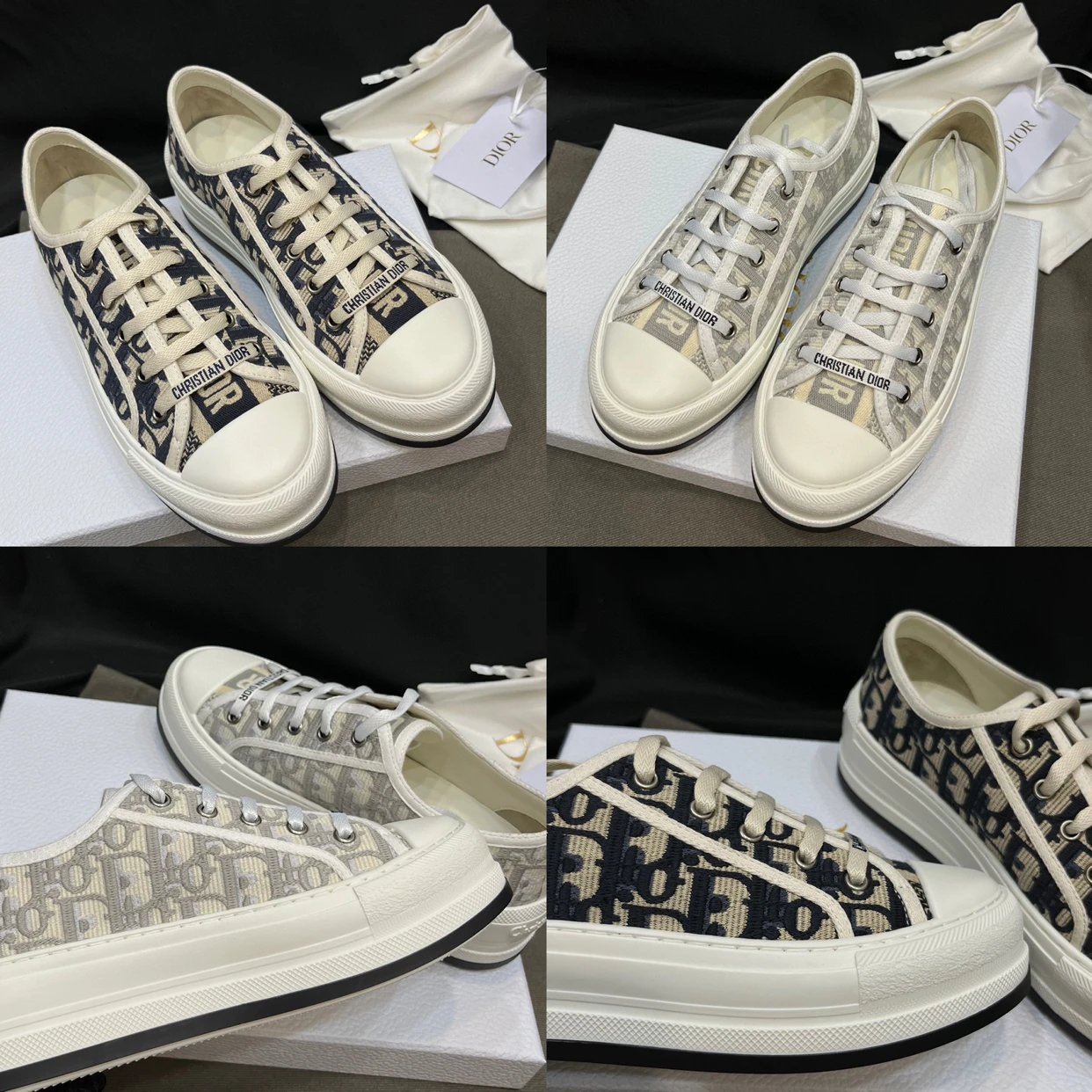 [Premium Replica] Dior Oblique Embroidered Platform Canvas Sneakers Casual Athletic Shoes for Women