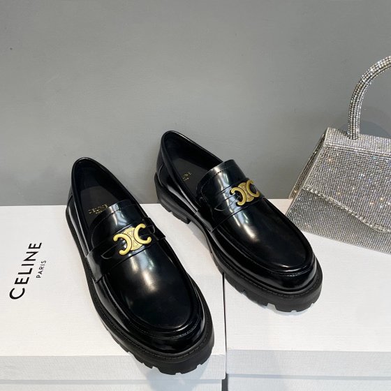 【代购级别】2024秋冬新款celine·塞琳凯旋门流苏复古厚底鞋乐福鞋女鞋