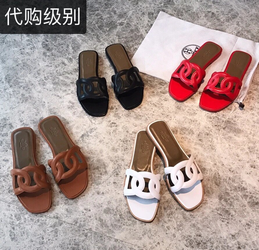 [Replica Grade] Hermes Pig Nose Flat Slippers Women's Half Mules