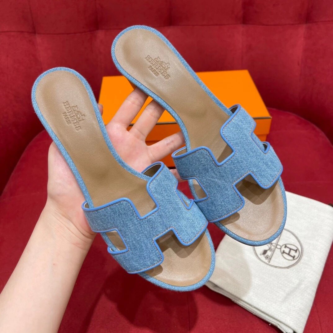 [Agent-Purchased Level] 2025 Early Spring New Arrival Hermes Denim High-Heel Slide Sandals, H-Toe Open Back Women's Shoes