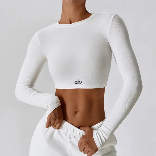 Alo Long Sleeve Ribbed Crop Top White Activewear - 8