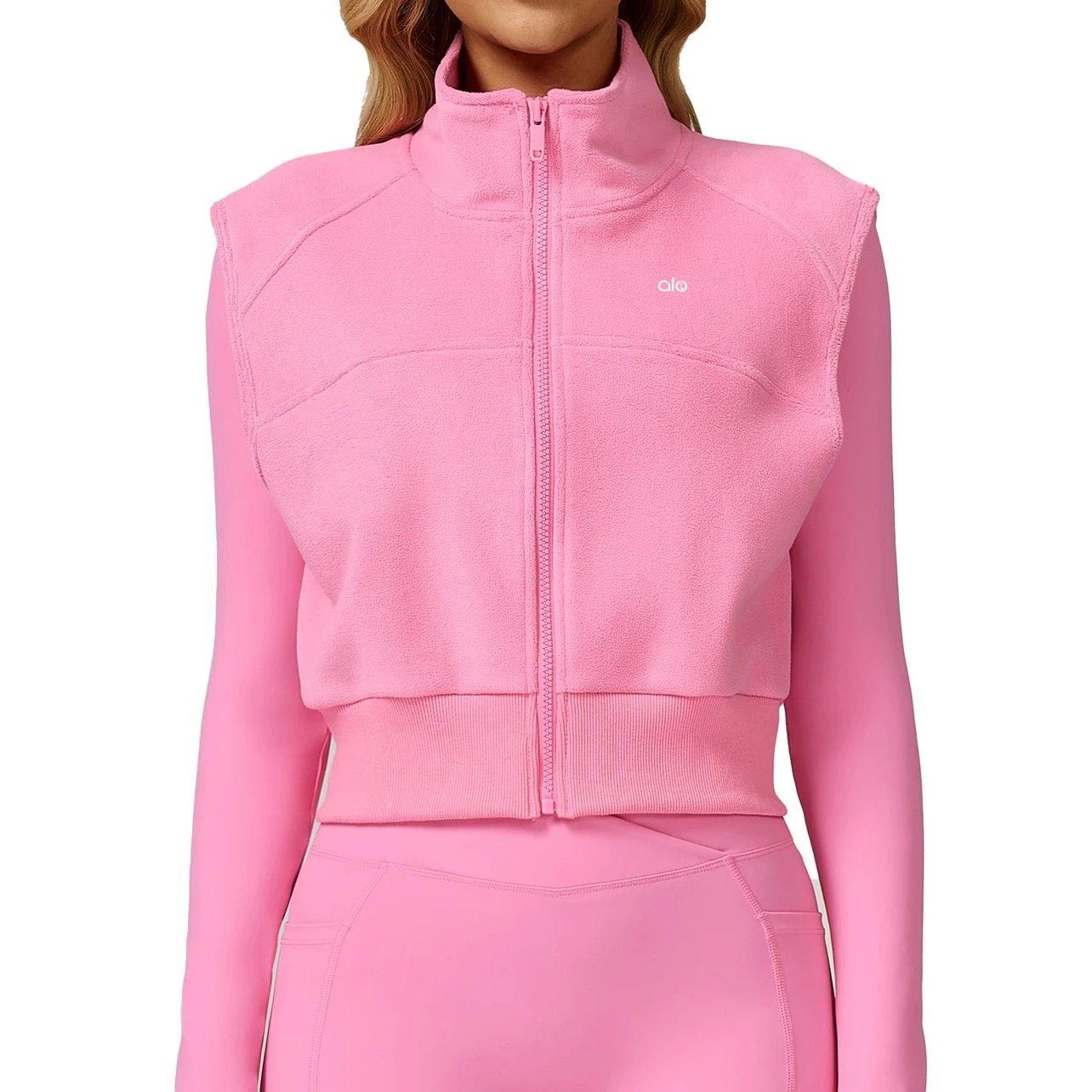 Alo Fleece Crop Jacket Pink Activewear Outerwear - 3