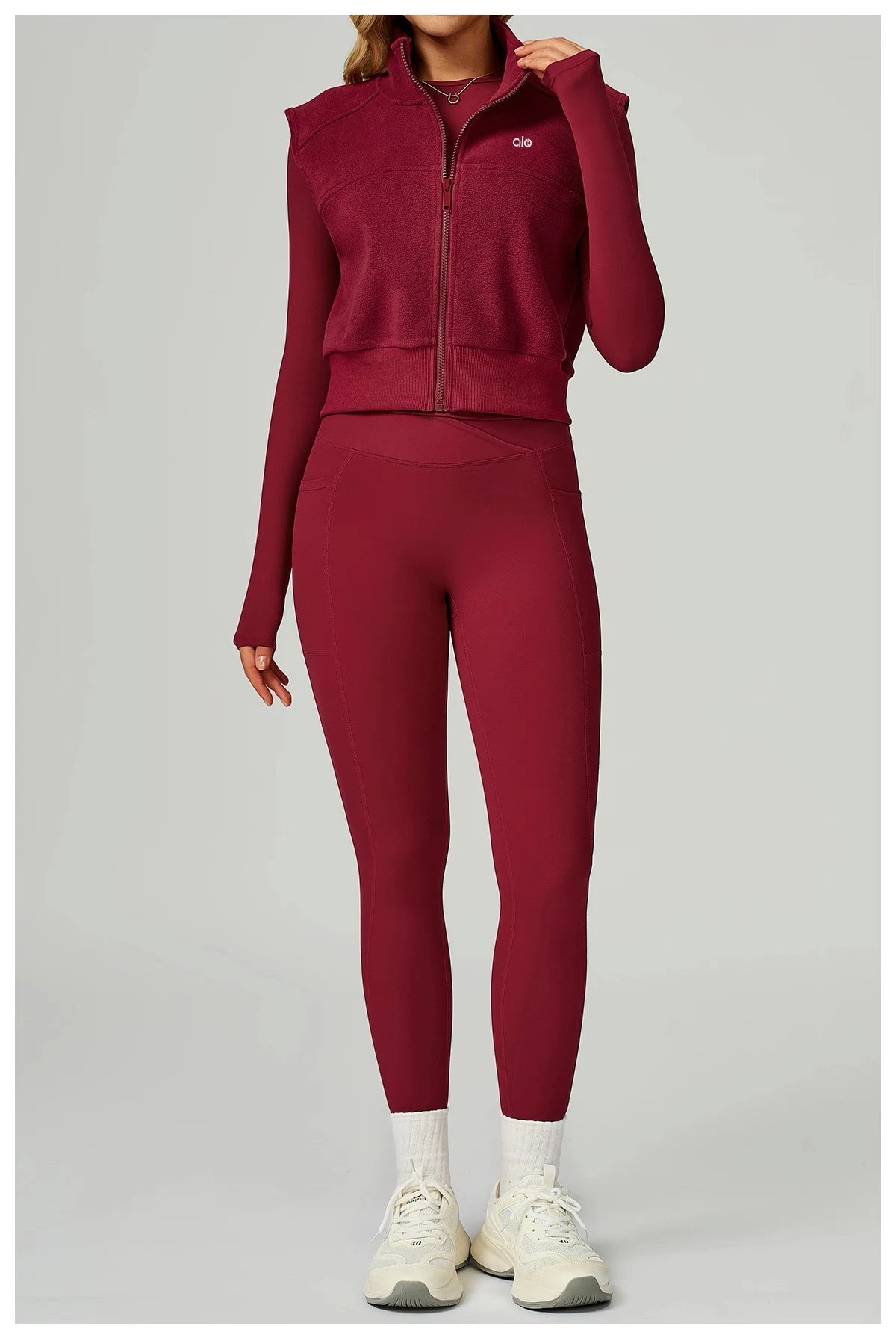 Alo Fleece Crop Jacket Pink Activewear Outerwear - 20