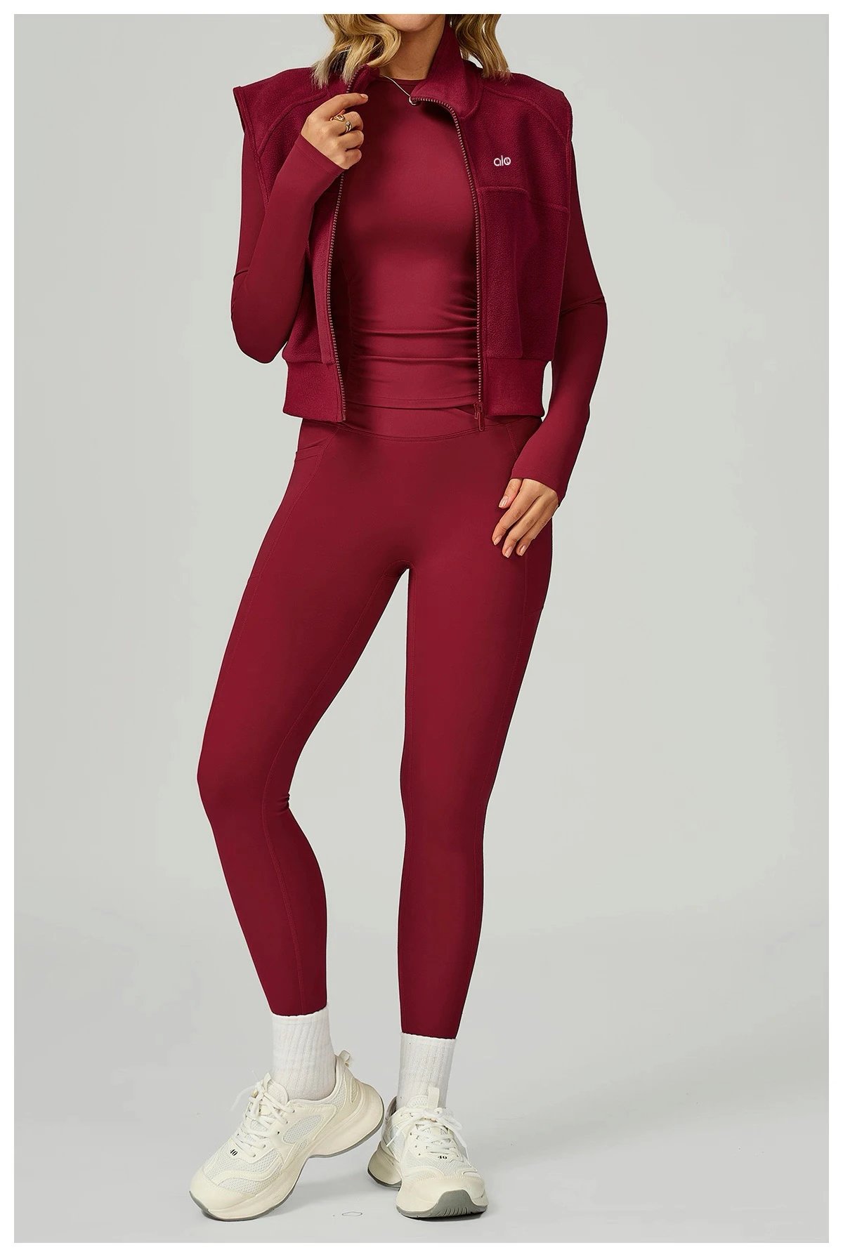 Alo Fleece Crop Jacket Pink Activewear Outerwear - 19