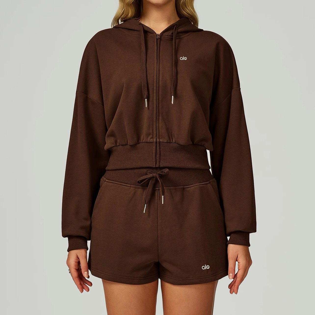 Alo Hoodies & Sweatshirts Cropped zip-up hoodie with drawstring hood image 5