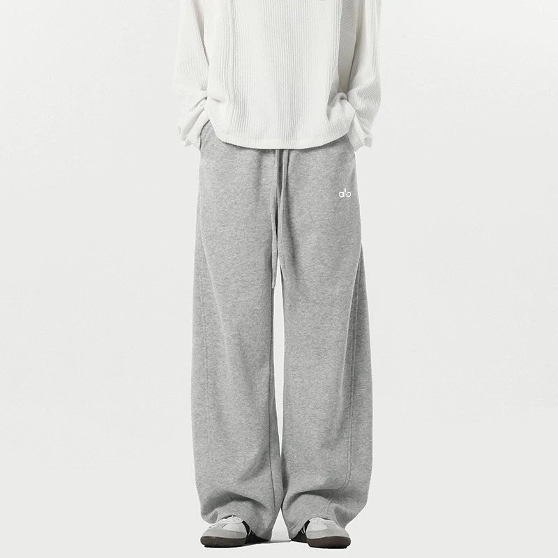 Alo Yoga Trousers Fleece-Lined Wide-Leg Sweatpants — Gray {pants}