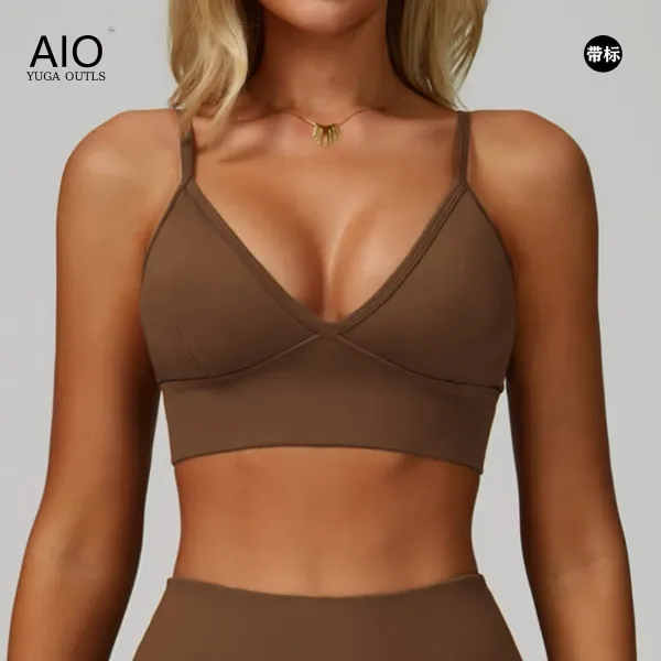 Design AIO Yoga Outls V-Neck Sports Bra Navy Blue Activewear - 10