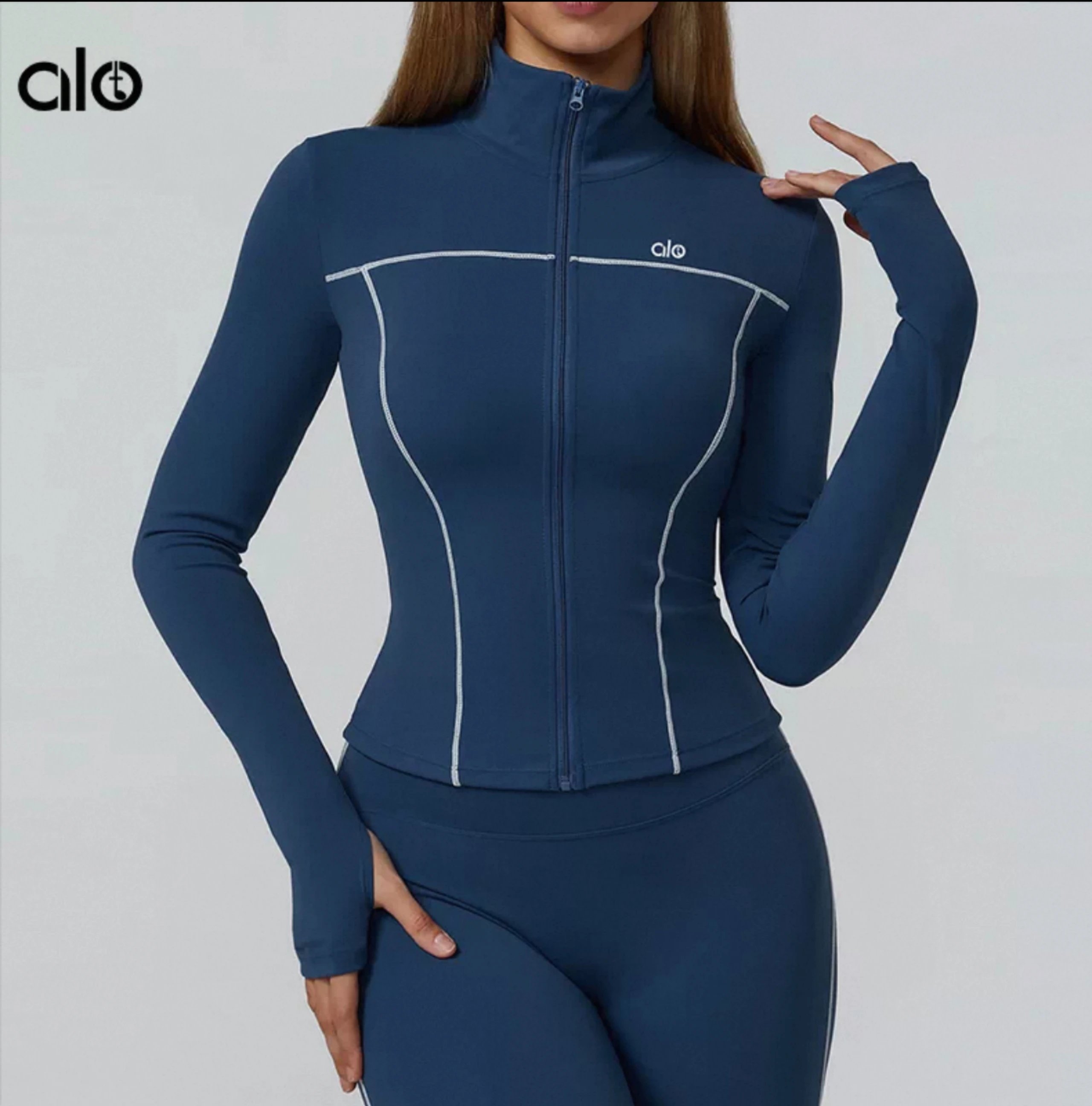 Alo Jackets Full-Zip Contrast-Piping Jacket with Thumbholes image 3