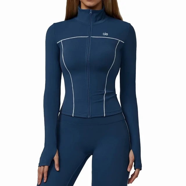 Alo Jackets Full-Zip Contrast-Piping Jacket with Thumbholes product detail image 5