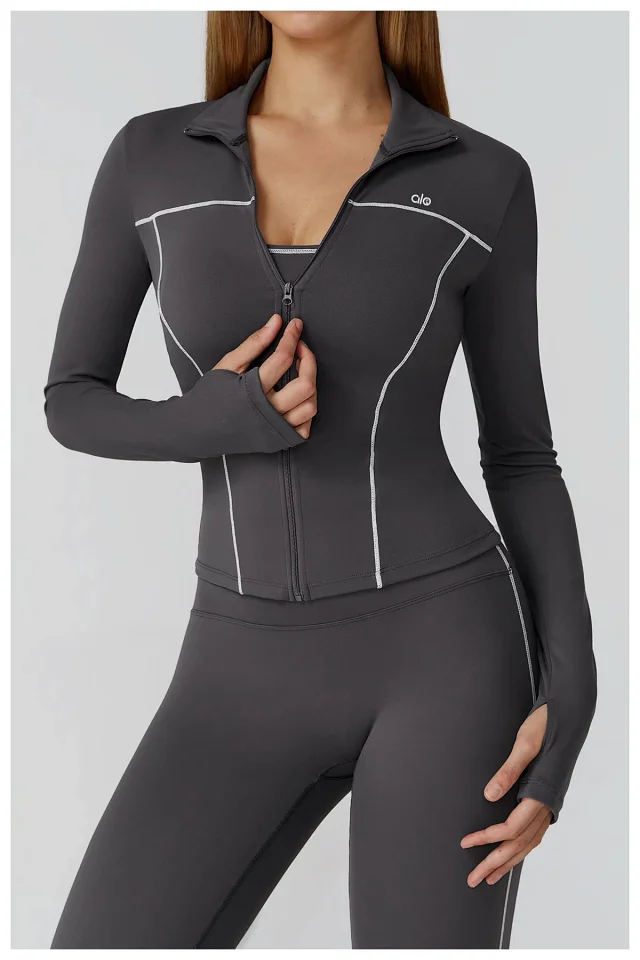 Alo Jackets Full-Zip Contrast-Piping Jacket with Thumbholes product detail image 27