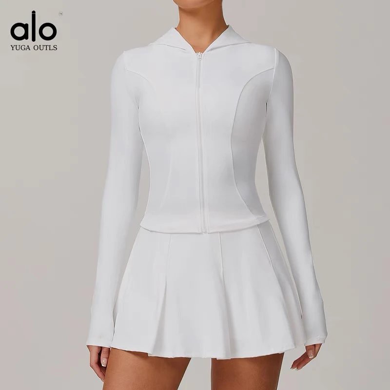 Alo Matching Sets Women's hooded zip-up jacket, sports bra and pleated skirt set image 7