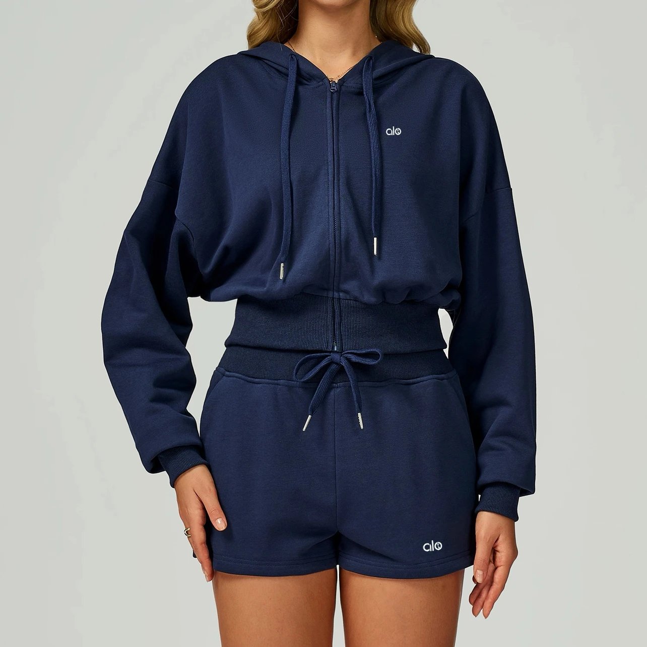 Alo Hoodies & Sweatshirts Cropped zip-up hoodie with drawstring hood image 6