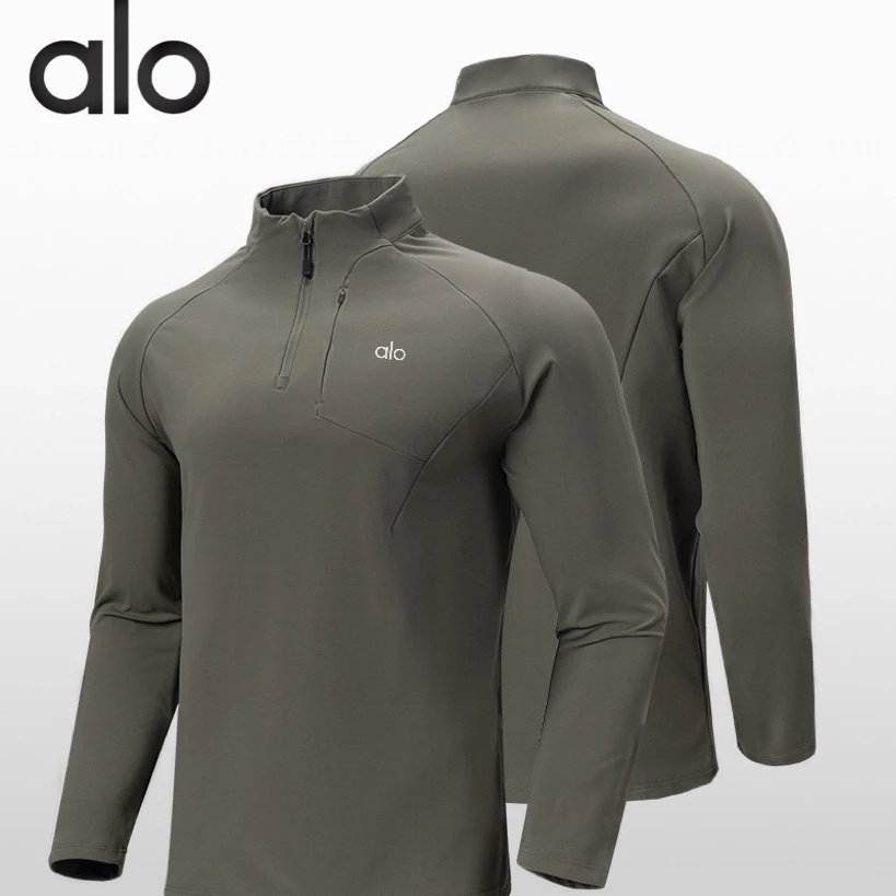 Alo Yoga Hoodies & Sweatshirts Men's quarter-zip mock-neck pullover with chest zip pocket — army green