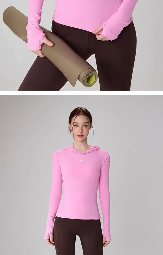 Alo Hoodies & Sweatshirts Fitted Long-Sleeve Hooded Athletic Top with Thumbholes product detail image 35