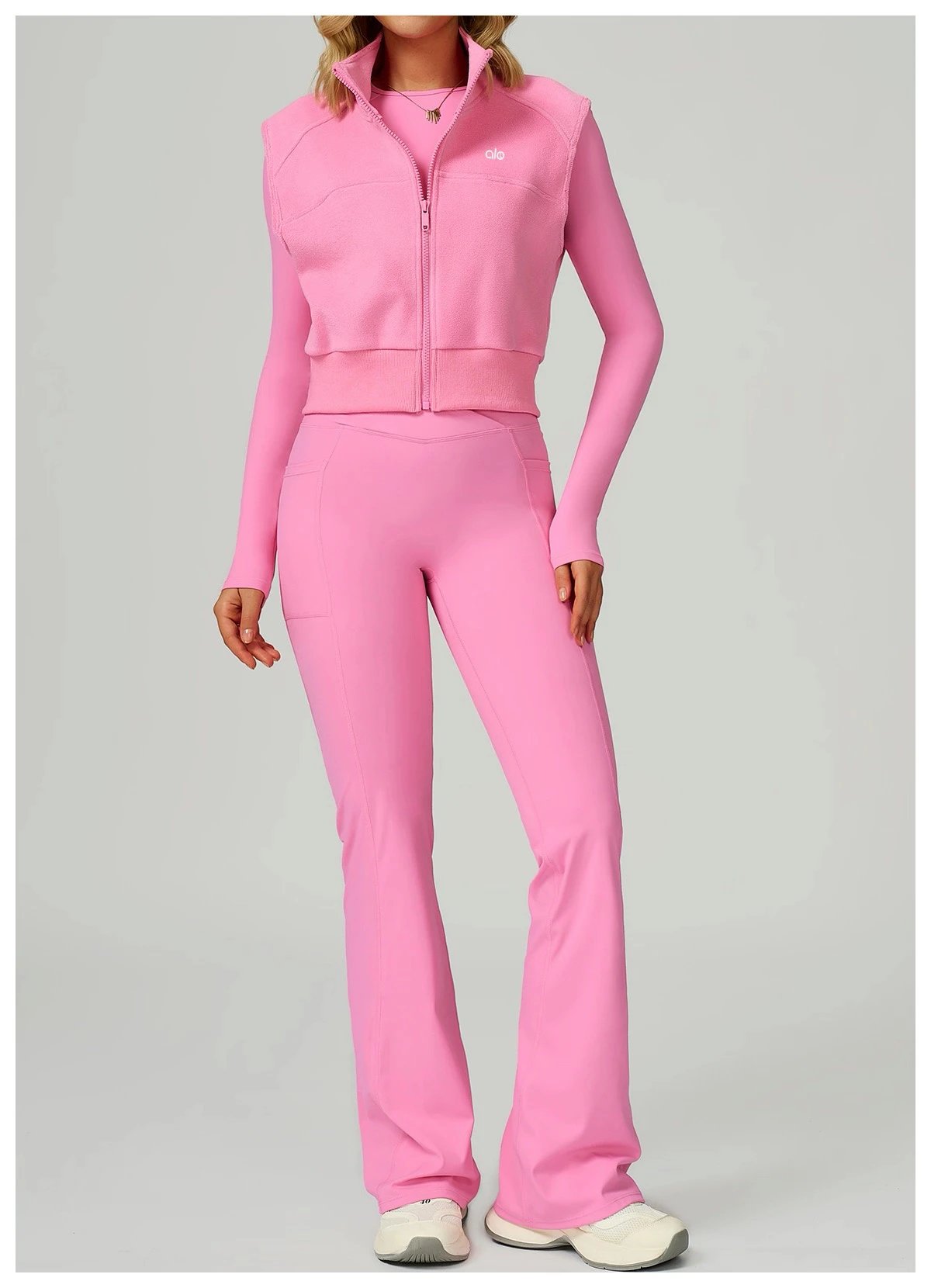 Alo Fleece Crop Jacket Pink Activewear Outerwear - 24