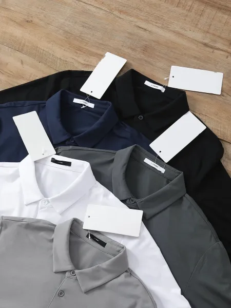Design Long Sleeve Polo Shirt in White, Black, Navy, Gray, and Charcoal - 10