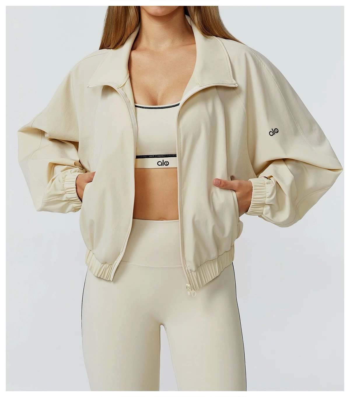 Alo Windbreaker Navy Blue Cropped Jacket Outerwear - 23