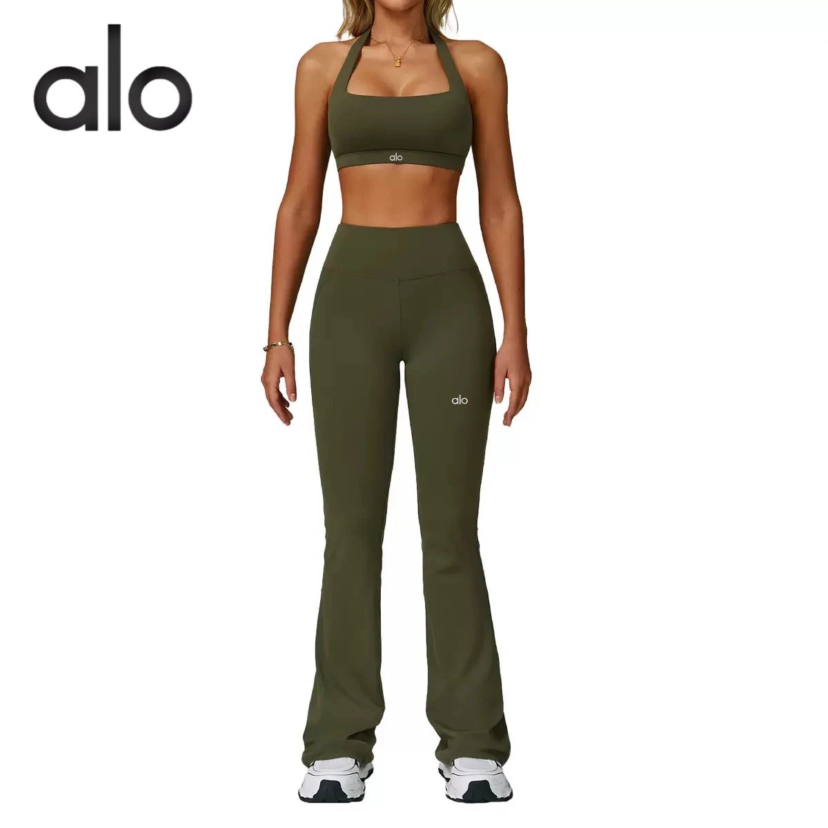 Alo Yoga High-Waisted Flare Leggings Navy Activewear Set - 4