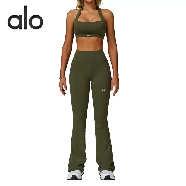 Alo Yoga Matching Sets Halter sports bra and high-waisted bottoms set product detail image 3