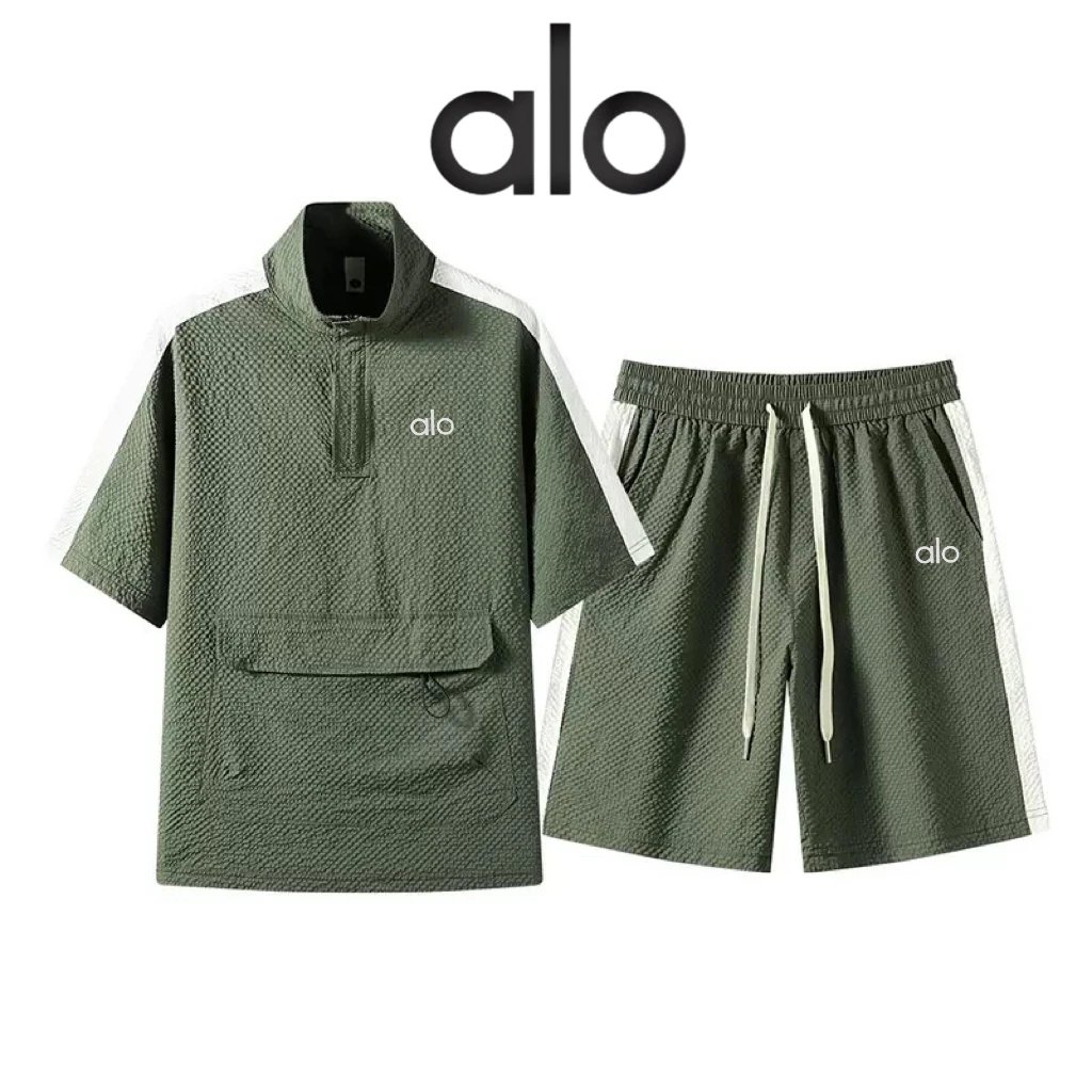 Alo Yoga Matching Sets Half-Zip Short-Sleeve Top and Shorts Set with Contrast Side Stripes image 4