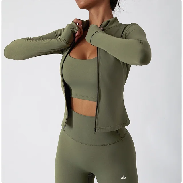 Alo Yoga Jackets Women's fitted full-zip mock-neck jacket with thumbholes product detail image 29