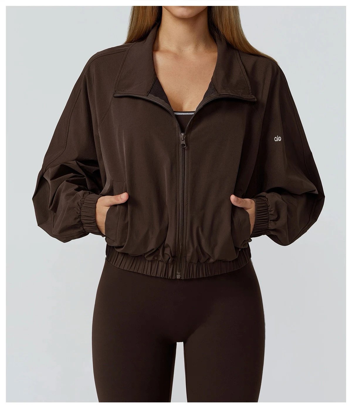Alo Windbreaker Navy Blue Cropped Jacket Outerwear - 34