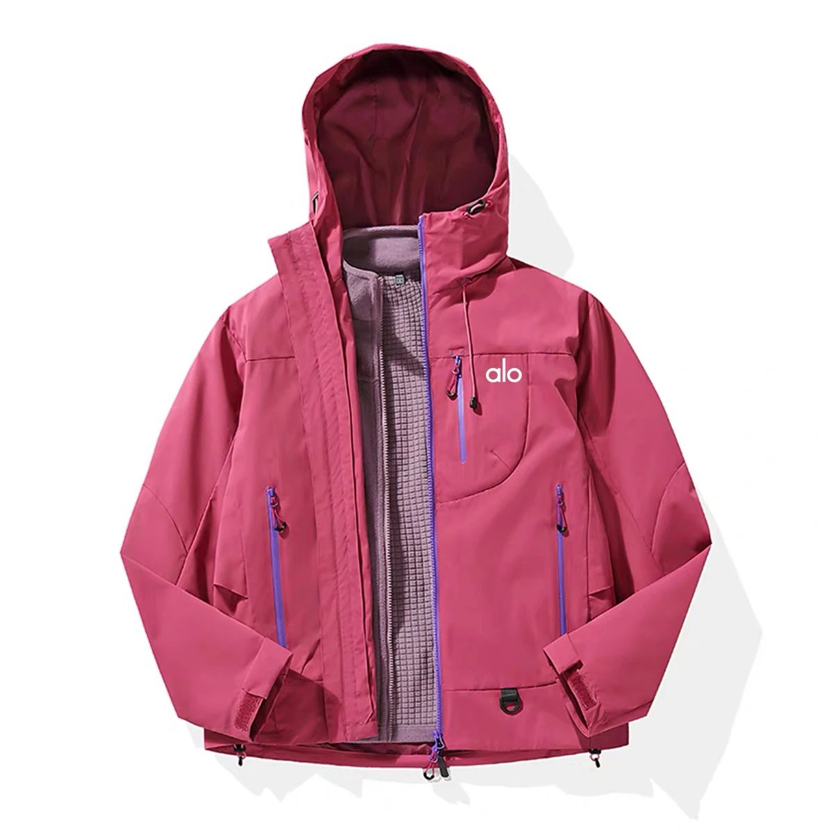Alo Aurora Purple 3-in-1 Hooded Jacket with Lime Green Liner Outerwear - 12