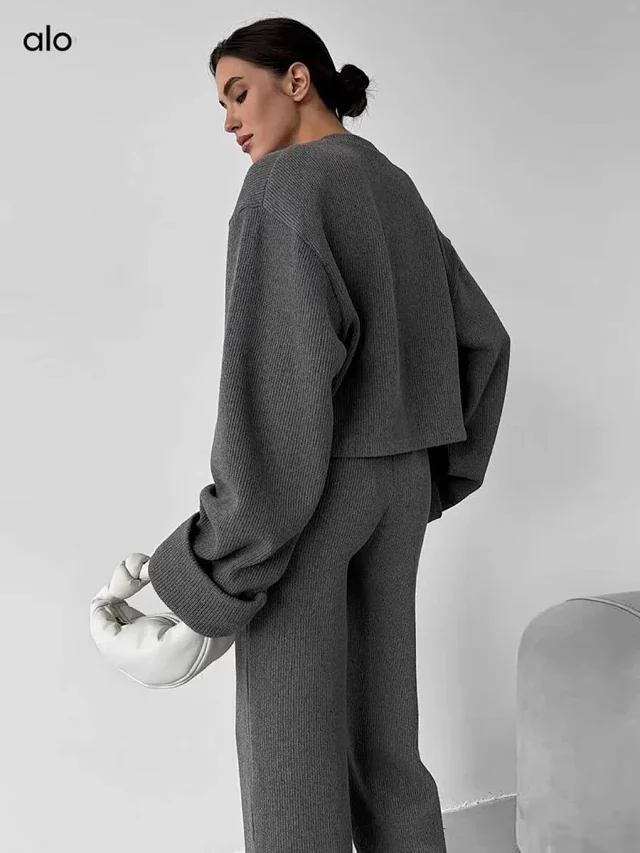 Alo Tracksuits Knitted zip-up jacket and wide-leg trousers set product detail image 7