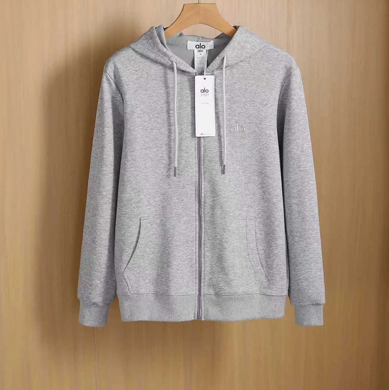 Alo Yoga Tracksuits Zip-up hooded sweatshirt and straight-leg sweatpants set — gray {coat}
