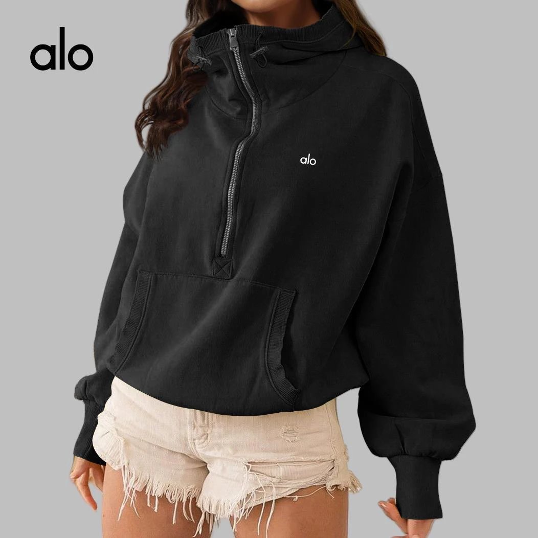 Alo Yoga Hoodies & Sweatshirts Half-Zip Hooded Pullover with Kangaroo Pocket image 3