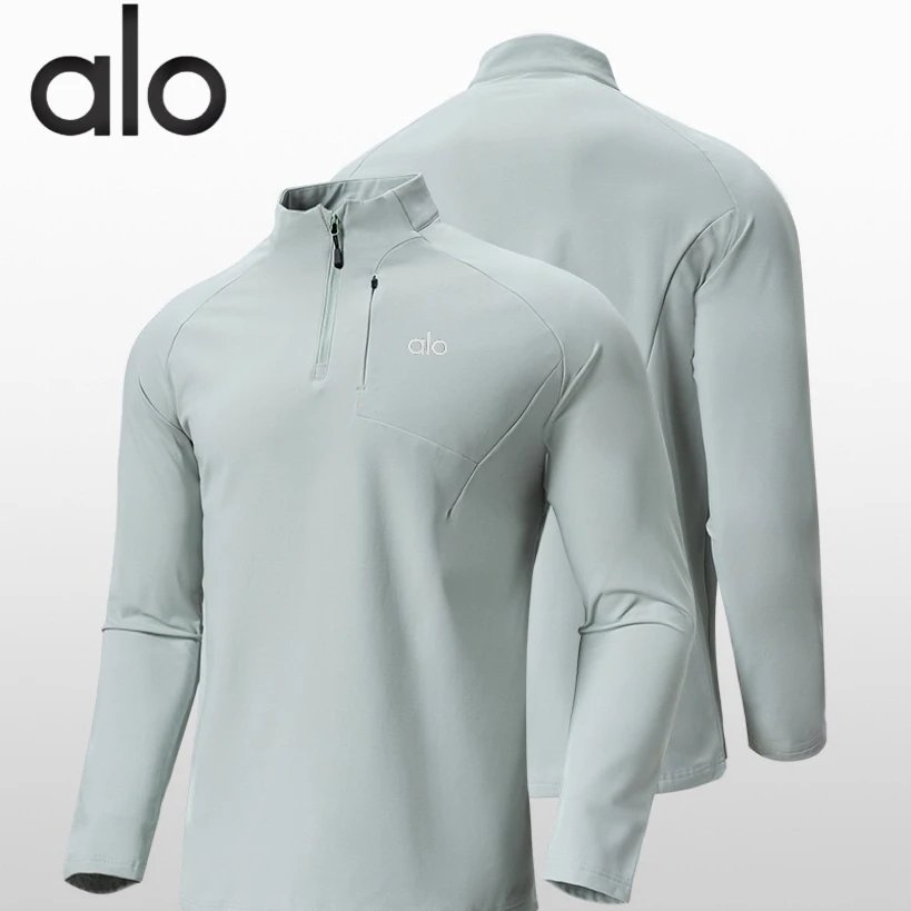Alo Yoga Hoodies & Sweatshirts Men's quarter-zip mock-neck pullover with chest zip pocket — Bean green