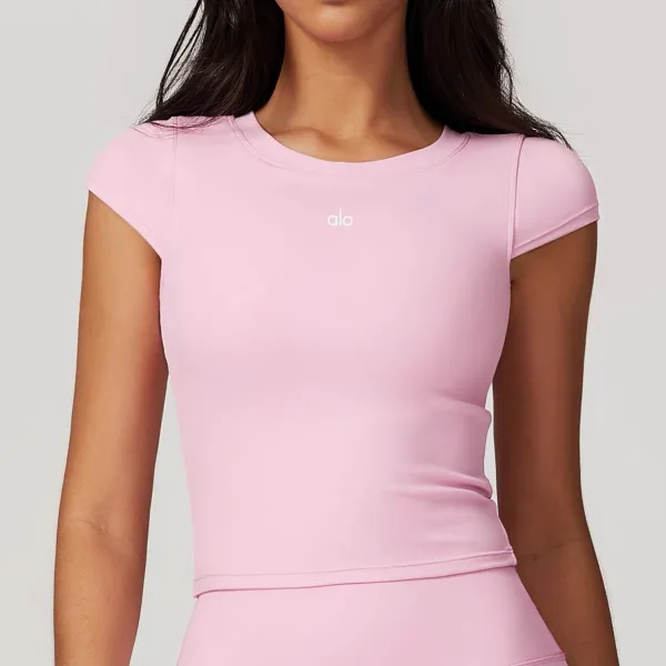 Alo Yoga Sculpt Short Sleeve Crop Top Light Blue Activewear - 14
