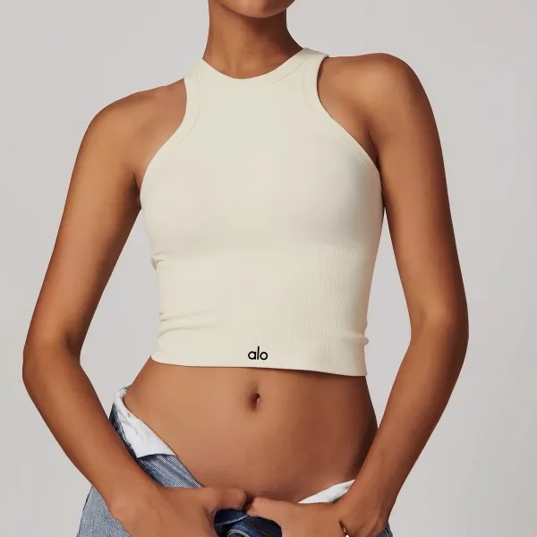 Alo Halter Crop Top Cream Activewear - 1