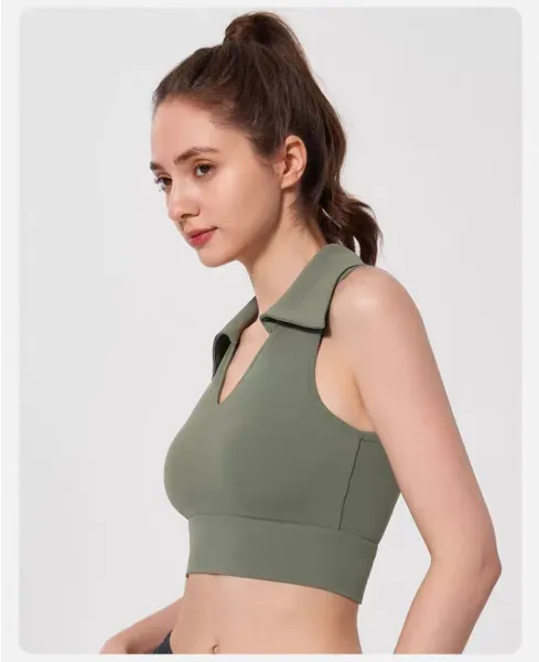 Alo Collar Crop Top Chestnut Brown Activewear - 26
