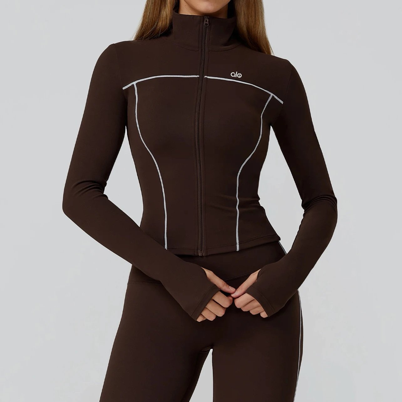 Alo Jackets Full-Zip Contrast-Piping Jacket with Thumbholes image 10