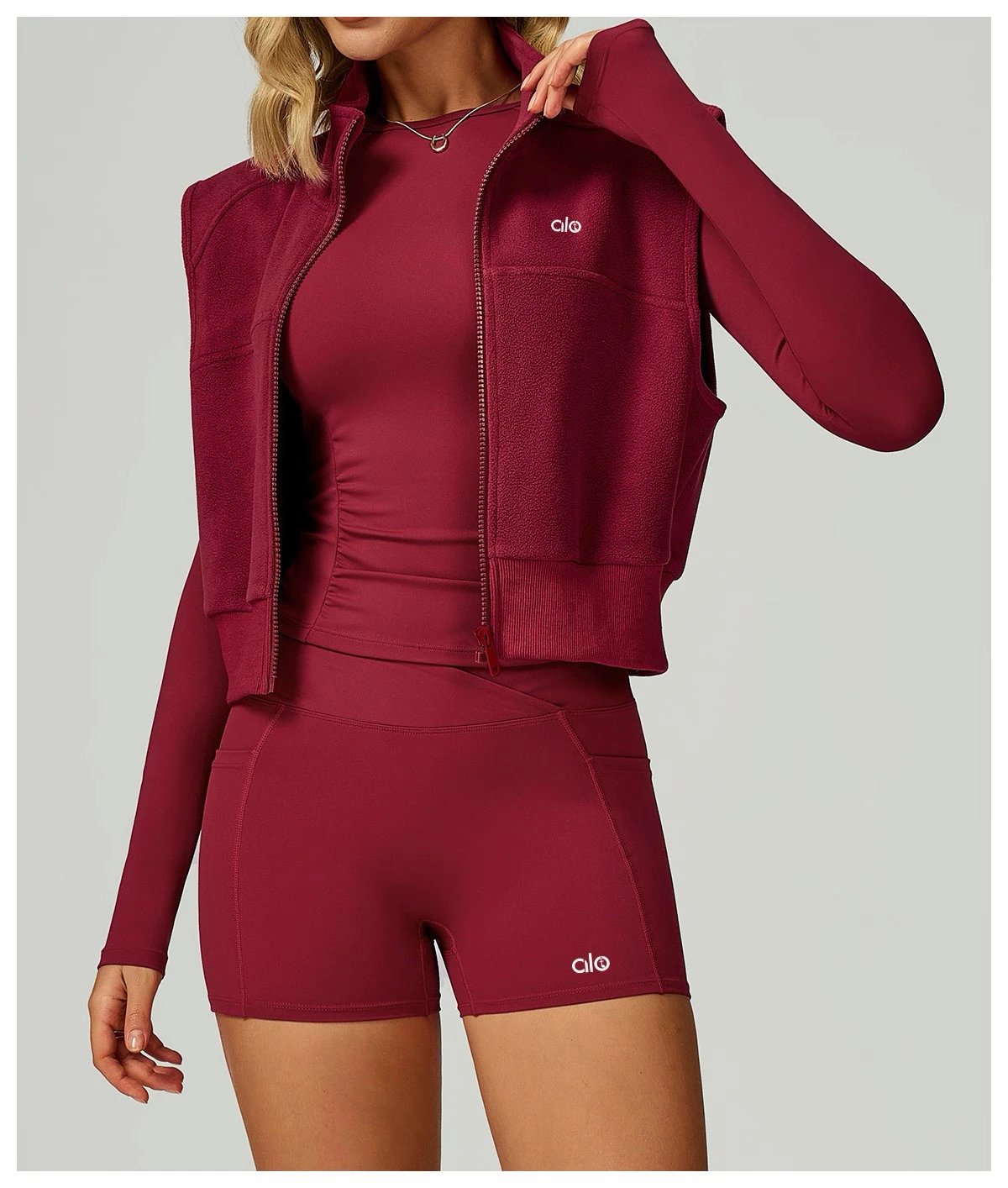 Alo Fleece Crop Jacket Pink Activewear Outerwear - 17