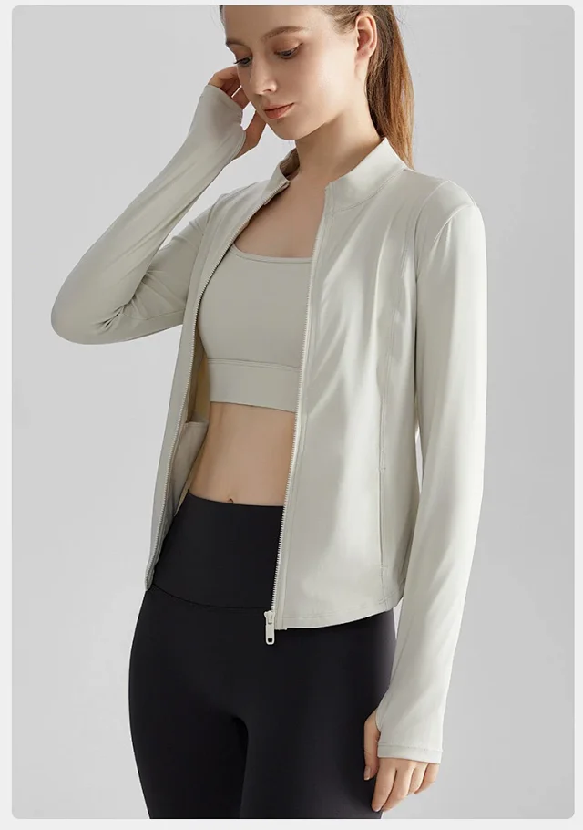 Alo Yoga Jackets Women's fitted stand-collar full-zip athletic jacket with thumbhole cuffs product detail image 17