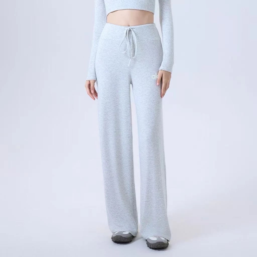 Alo Trousers Wide-Leg Drawstring — Milky gray