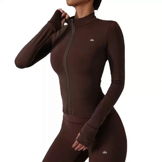 Alo Yoga Jackets Women's fitted full-zip mock-neck jacket with thumbholes product detail image 5