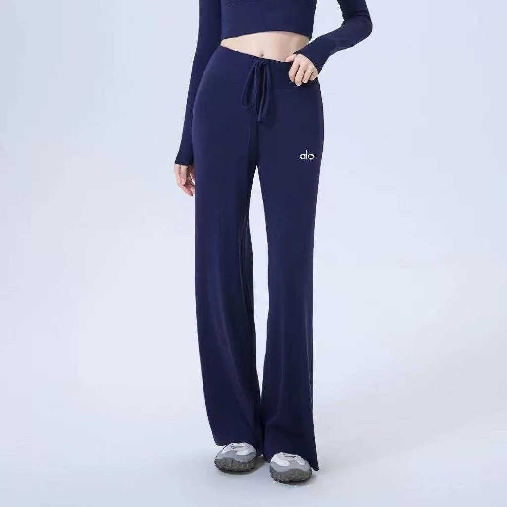 Alo Trousers Wide-Leg Drawstring — Navy blue