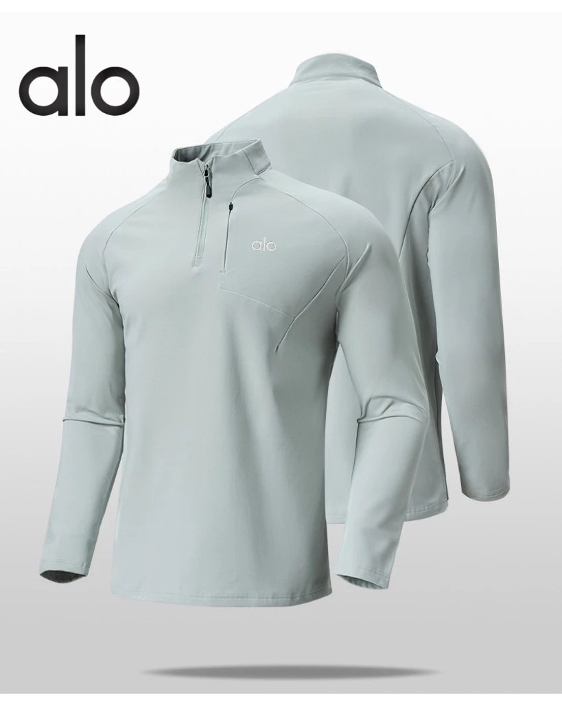 Alo Yoga Men's Casual Sport Long Sleeve Half-Zip Stand Collar Pullover, Light Fleece for Fall Winter, Outdoor Workout Running Warm Top