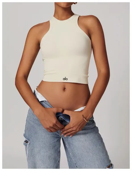 Alo Halter Crop Top Cream Activewear - 40